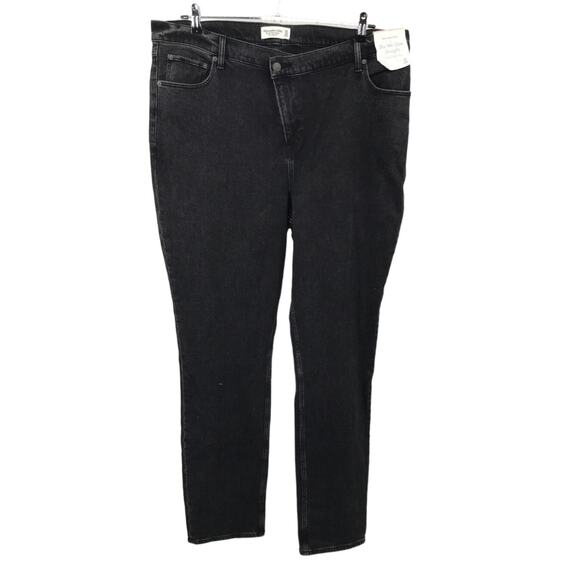 Abercrombie & Fitch Black 90s Slim Straight Ultra High Rise Jeans Plus 35 / 20L - Picture 1 of 8